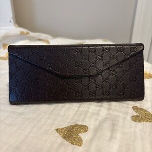 Gucci Dark Brown Signature Sunglasses Case/Wallet